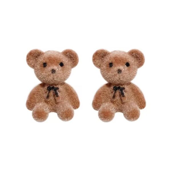 Wholesale 925 Sier Needle Korean Flocking Cute Bear Ear Stud Elegant Simple Trendy Girl Heart Student Earrings Earrings
