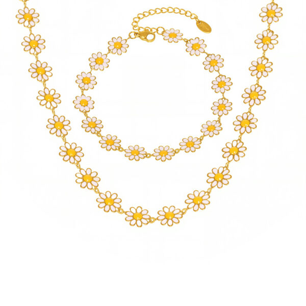 Wholesale Enigma Daisy Drop Oil Flower Necklace Bracelet Anklet Stainless Steel Plated 18k Gold Fashion Jewelry suit in stock