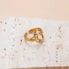 Wholesale PVD Coated Human Face Heart Shape 304 Stainless Steel Retro Classic Style Waterproof Non Tarnish Open Ring