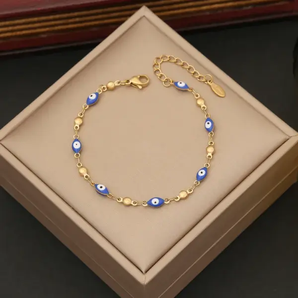 Wholesale Stainless Steel 18K Gold Plated Commute Enamel Heart Shape Eye Bracelets