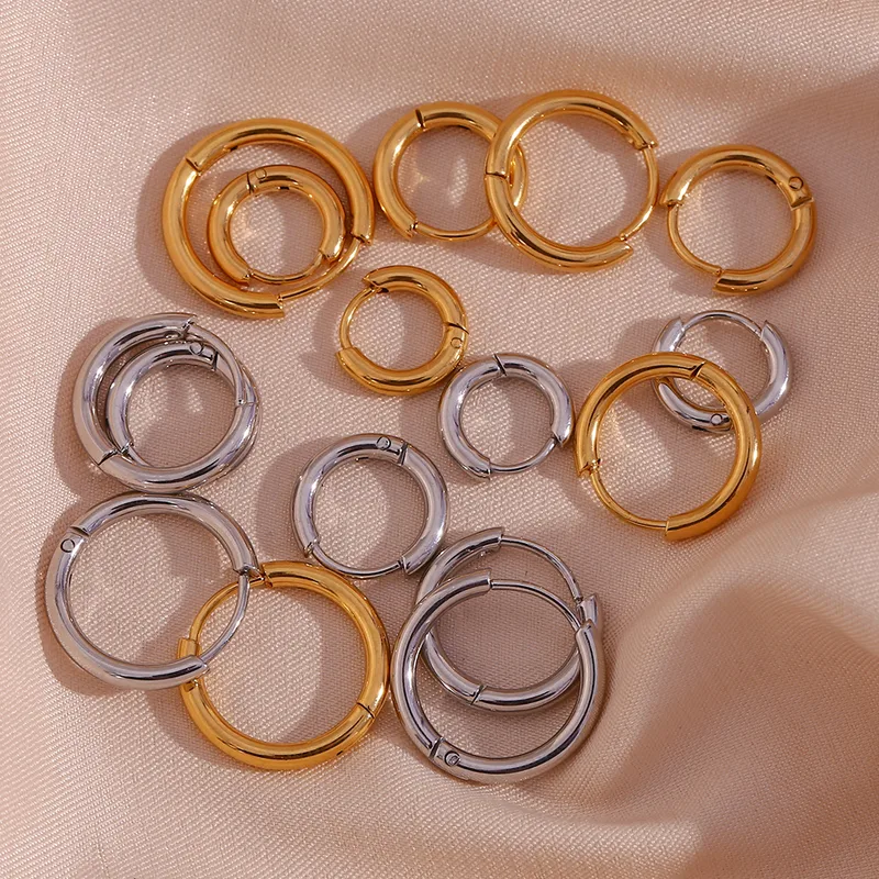 Wholesale 304 Stainless Steel Round PVD Coated Stone-Free 18K Gold Plated Real Gold Plated 18K Gold Classic Style Waterproof Non Tarnish Plating Earri