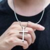 Wholesale Cross-border European and American New Titanium Steel Cross Necklace Men's Trendy All-match Stainless Steel Cross Pendant Woolen Chain Accessories