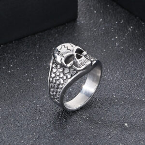 Wholesale Cross-Border Personalized Retro Trendy Men's Ghost Head Ring European and American Hip-Hop Punk Style Skull Stainless Steel Men's Ring