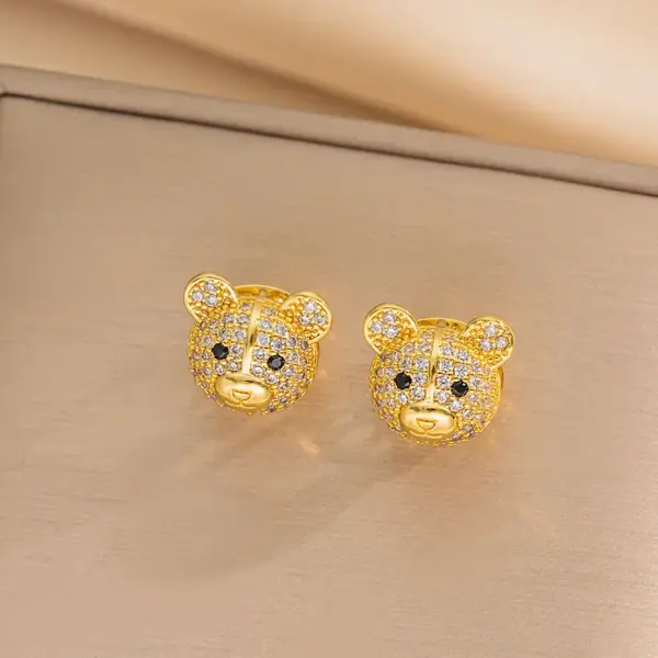 Wholesale Ion Plating (IP) Real Gold Plated Little Bear Stainless Steel Cute Waterproof Non Tarnish Rings Earrings Necklace