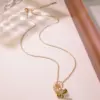 Wholesale 304 Stainless Steel Glass Flower Ion Plating (IP) 18K Gold Plated Sweet Shiny Waterproof Non Tarnish Plating Pendant Necklace