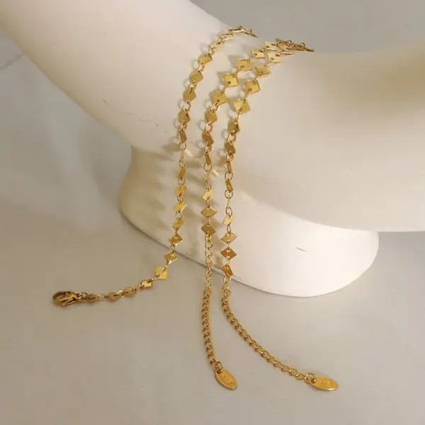 Wholesale Simple Style Rhombus Stainless Steel Waterproof Non Tarnish PVD Coated Real Gold Plated Women'S Anklet