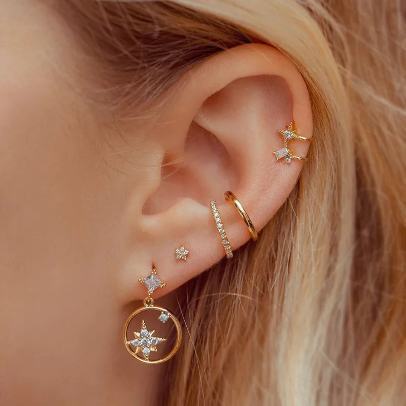 Wholesale Simple Style Star Copper Zircon Earrings