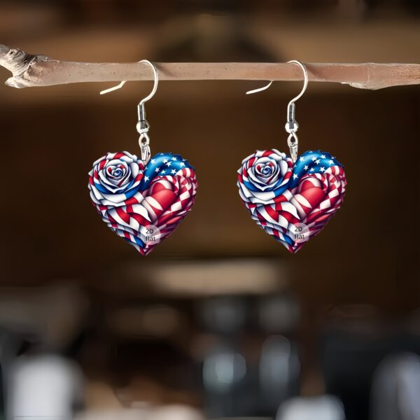 Wholesale Cross-border Acrylic Earrings American Flag Independence Day Red White Blue Flag Color Heart Rose Earrings Earrings