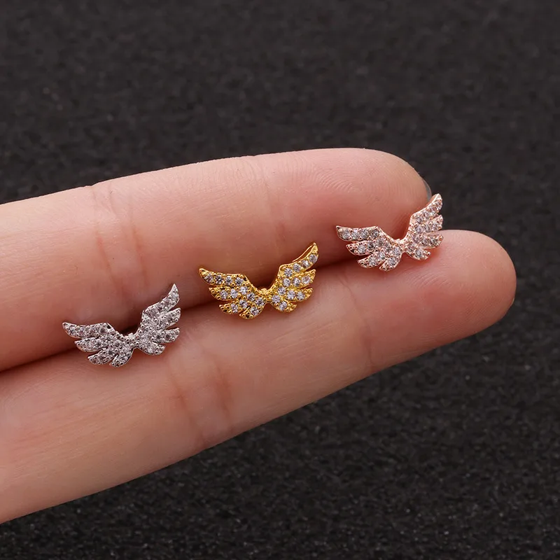 Wholesale Copper Ear Cartilage Rings & Studs Wings Waterproof Non Tarnish Surgical Steel