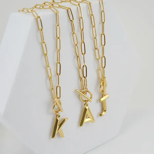 PVD Coated 18K Gold Plated Letter 304 Stainless Steel Titanium Steel Fashion Waterproof Non Tarnish 304 Stainless Steel Pendant Necklace