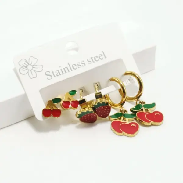 Wholesale 304 Stainless Steel Cherry Strawberry Electroplating Golden Plated Casual Cute Waterproof Non Tarnish Gold Ear Studs