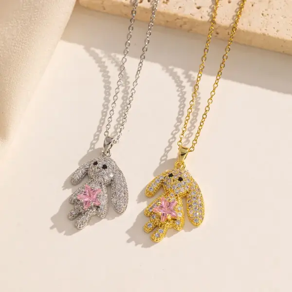 Wholesale PVD Coated Real Gold Plated 18K Gold Rabbit Stainless Steel Cute Waterproof Non Tarnish Titanium Steel Pendant Necklace