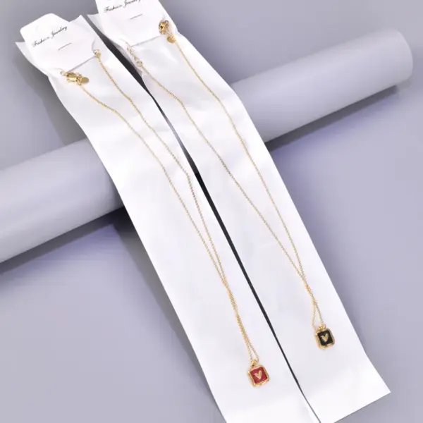 Wholesale 304 Stainless Steel Square Heart Shape PVD Coated Enamel 18K Real Gold Plated IG Style Waterproof Non Tarnish Enamel Ball Chain Lobster Trigger Clasp Closure Pendant Necklace