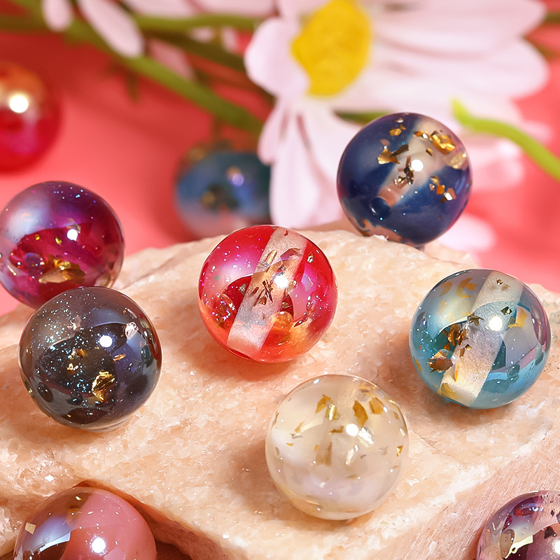 Wholesale 16mm Highlight Acrylic Round Beads Gold Foil Sequins Through Hole Beads DIY Mobile Phone Chain Keychain Beaded Beads