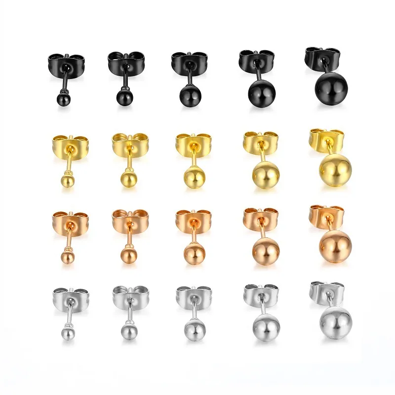 Wholesale Vacuum Plating Geometric Ball Horse Titanium Steel Punk Simple Style Korean Style Ear Studs Cartilage Earrings