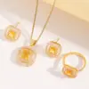 Wholesale Fashionable Gemstone Jewelry Set For Women Three Piece Ti Steel Floral Pattern Necklace Earrings Rings Style