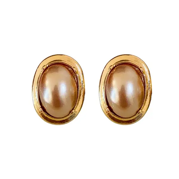 Wholesale 1 Pair Retro French Style Irregular Geometric Oval Inlay Copper Imitation Pearl Tiger Eye Drop Earrings Ear Studs
