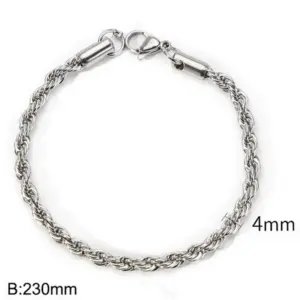 Steel Color (Width 4mm) / Bracelet 9 Inches (Length 23cm)