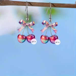 Wholesale Original Design Colorful Bow Cherry Flat Acrylic Earrings