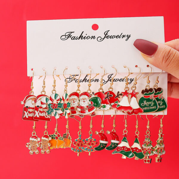 oly-9d0ca698a78ea5c968c04ae71a1b194a Wholesale Christmas Oil Drop Earrings 5 Pairs Set Snowflake Bell Cartoon Earrings Electroplated Alloy Earrings