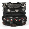 oly-9d11fc5e45646c030caf1e9f3108225e Wholesale Men's Woven Leather Bracelets, Multi-Layered Set Skull Bracelets, Genuine Leather Bracelets