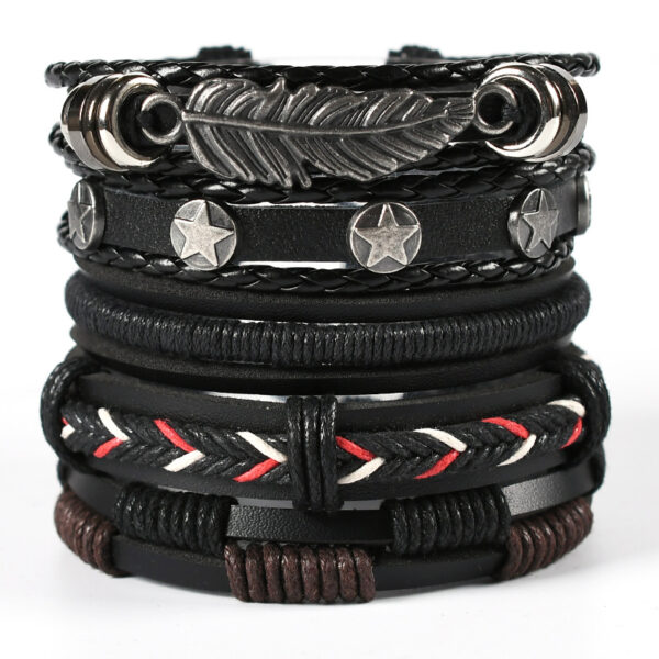oly-9d11fc5e45646c030caf1e9f3108225e Wholesale Men's Woven Leather Bracelets, Multi-Layered Set Skull Bracelets, Genuine Leather Bracelets