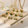 Wholesale Jewelry Fashion Geometric Stainless Steel Zircon PVD Coated Plating Pendant Necklace
