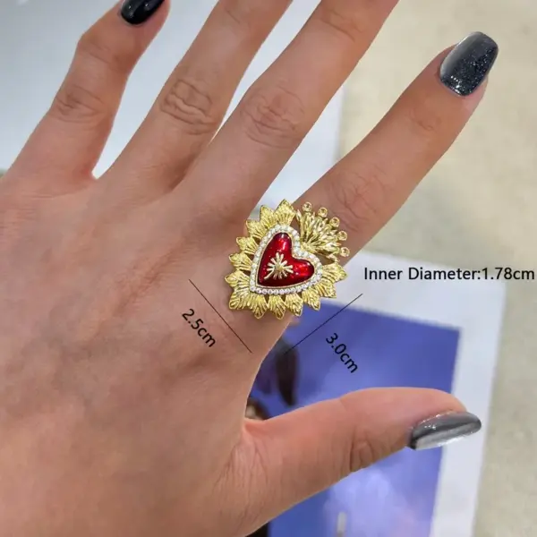 Wholesale Brass 18K Gold Plated Heart Shape Wings Zircon Adjustable Ring