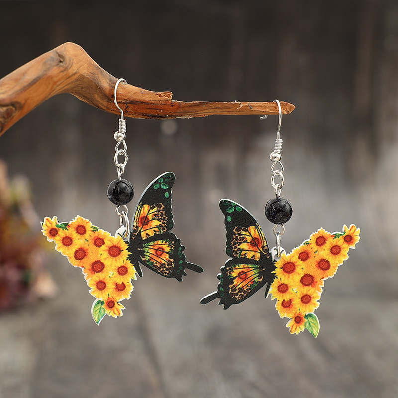 Wholesale Butterfly Print Suower Acrylic Holiday Earrings