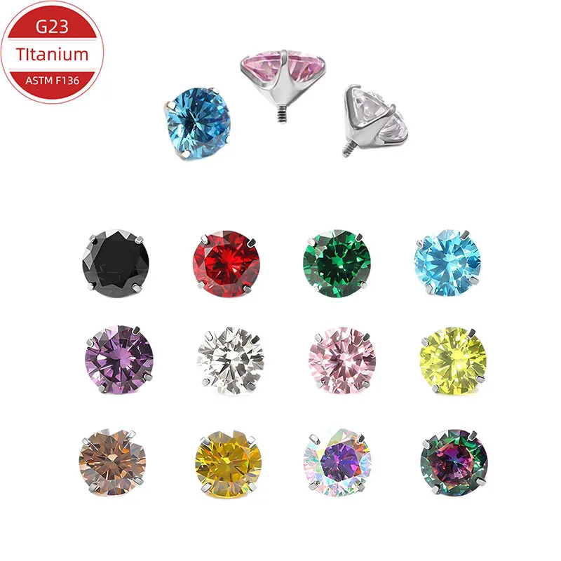 Wholesale Geometric Pattern F136 Titanium Alloy Stud Earrings Four Prong Inlaid 5A Zircon Screw-in Lip Bone Stud Earrings Eye Tweezer Jewelry Replacem