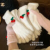 Wholesale Japanese Cute Five-Finger Cherry Plush Gloves Women's Autumn and Winter Travel Cycling Warm Cold-proof Touchscreen All-match Gloves