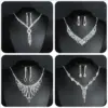 Wholesale Fashion Water Droplets Tassel Artificial Crystal Metal Inlay Rhinestones Earrings Necklace 1 Set