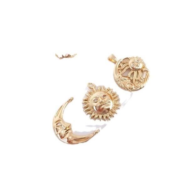 Wholesale 14K gold color copper plated real gold moon sun face head pendant star and moon inlaid zircon diy jewelry pendant