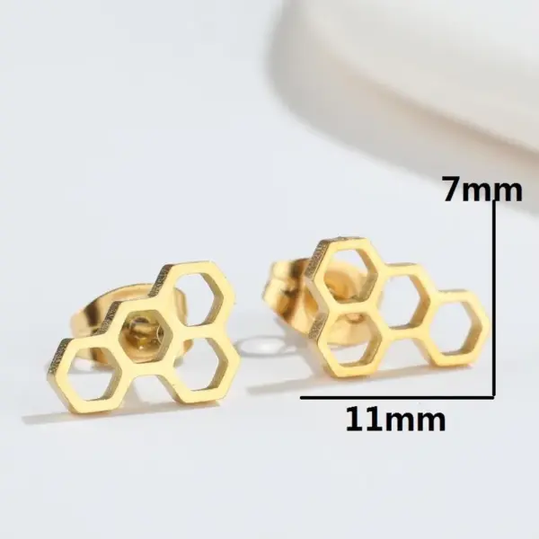 Wholesale PVD Coated 18K Gold Real Gold Plated Honeycomb 304 Stainless Steel Fashion Waterproof Non Tarnish Ear Studs
