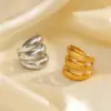 Ion Plating (IP) 18K Gold Plated Lines 304 Stainless Steel Hip-Hop Exaggerated Waterproof Non Tarnish Open Rings