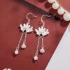 Wholesale Lotus tassel lotus earrings women's two-generation national tide antique cheongsam ear hook long eardrop mother's day send mother
