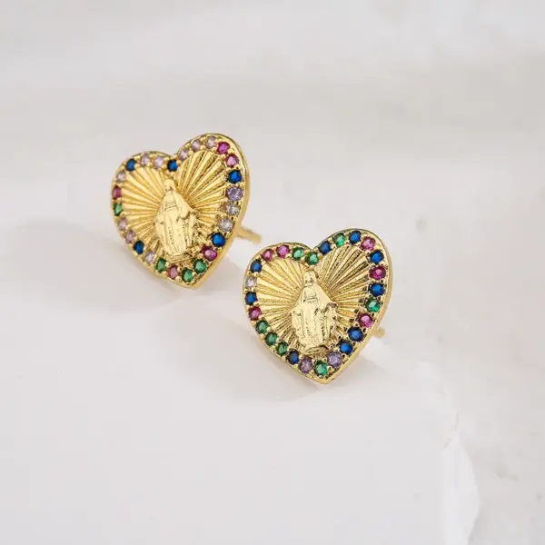 Wholesale Fashion Plated Real Gold Micro Inlaid Zircon Virgin Geometric Copper Ear Stud Earrings