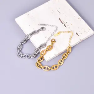 Wholesale 304 Stainless Steel Solid Color Ion Plating (IP) 18K Real Gold Plated Basic Waterproof Non Tarnish Patchwork Plating Gold Silver Bracelets