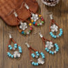 oly-9d4b097d5e3c05ac52e3d73111978c3b Wholesale Vintage Ethnic Style Ancient Silver Flower Earrings for Women Bohemian Simple Double Layer Turquoise Beaded Leather Rope Earrings Earrings