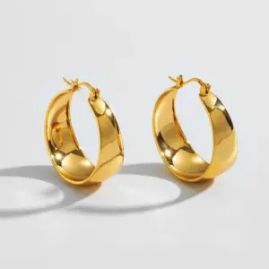304 Stainless Steel Solid Color Plating Retro Hoop Earrings For Women'S