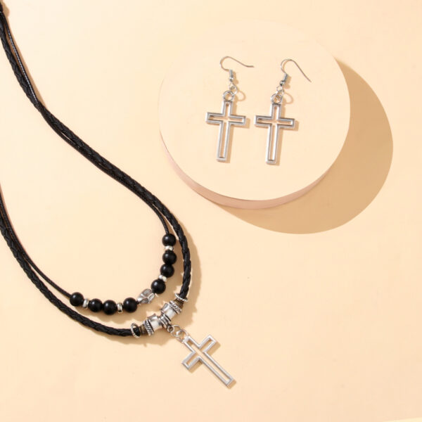 Wholesale Beaded Vintage Cross Waxed Rope Sweater Chain Necklace