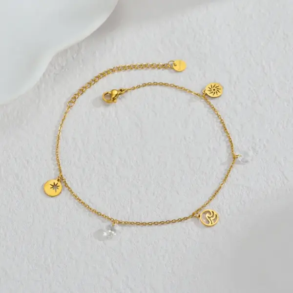 Wholesale 304 Stainless Steel Geometric PVD Coated Rhinestones 18K Real Gold Plated Princess Cute Artistic Waterproof Non Tarnish Inlay Anklet