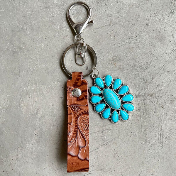 Wholesale Vintage Embossed Western Turquoise Keychain