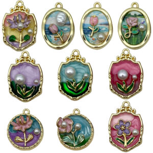 Mix 10 drip series flowers - 10 styles each 1-34.95g-sn1390 / Monet garden oil painting style three-dimensional pendant