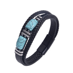 Black leather bracelet / 8.5inch