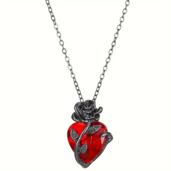 Wholesale European and American Love Rose Necklace Gothic Diablo Design Sense Winding Flower Heart-Shaped Clavicle Chain Birthday Gift
