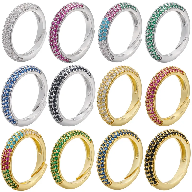 Wholesale Simple Fashion Micro-inlaid Multi-color Zircon Adjustable Copper Ring Wholesale Nihaojewelry