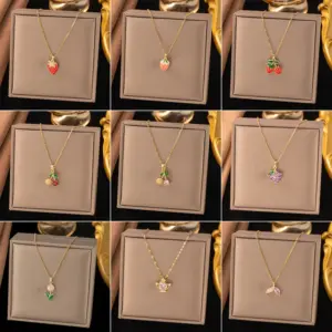 PVD Coated Real Gold Plated Star Heart Shape Flower Titanium Steel Sweet Classic Style Waterproof Non Tarnish Titanium Steel Pendant Necklace