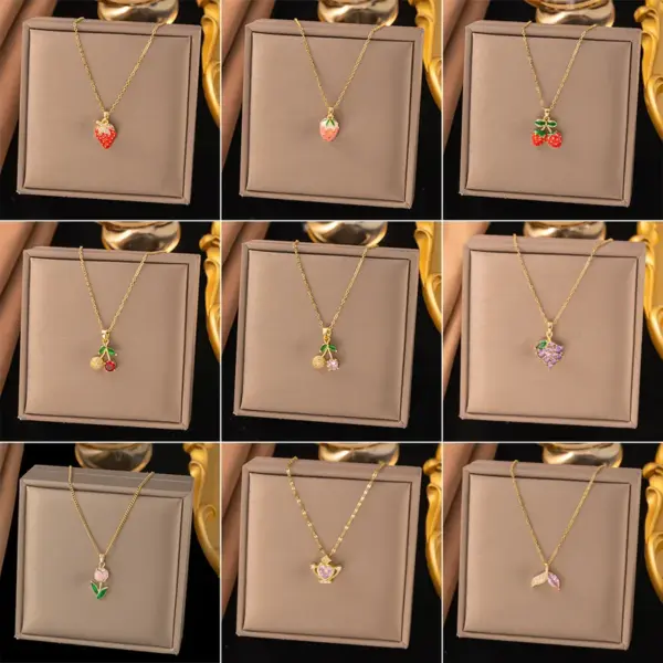 PVD Coated Real Gold Plated Star Heart Shape Flower Titanium Steel Sweet Classic Style Waterproof Non Tarnish Titanium Steel Pendant Necklace