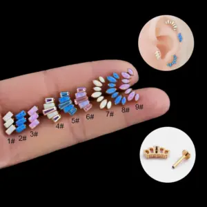 1 Piece Ear Cartilage Rings & Studs Fashion Crown Rectangle Pure Titanium Inlay Gem